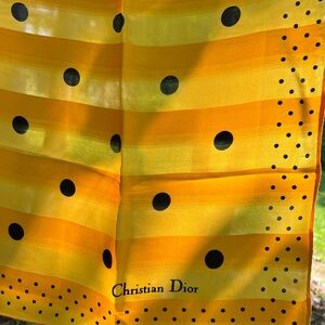 Vintage Dior Yellow & Black Polka Dot Silk Scarf